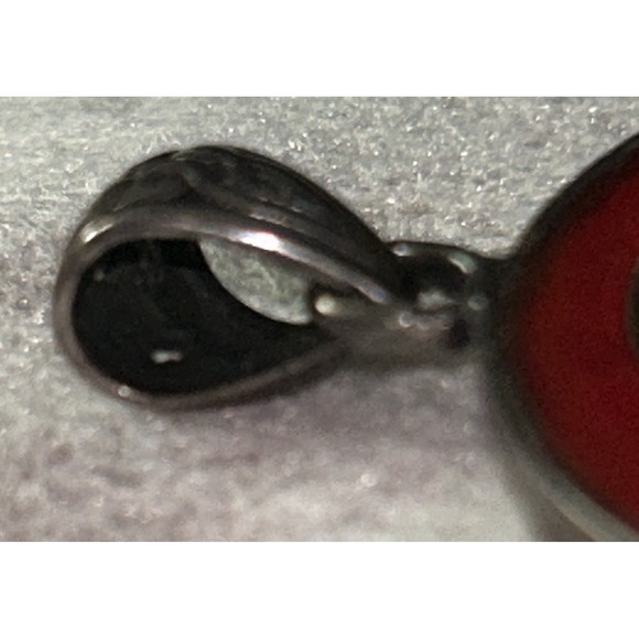 Sterling Silver Red Coral Disc Pendant Handcrafted Bali Thai Style Scrollwork - Picture 8 of 9